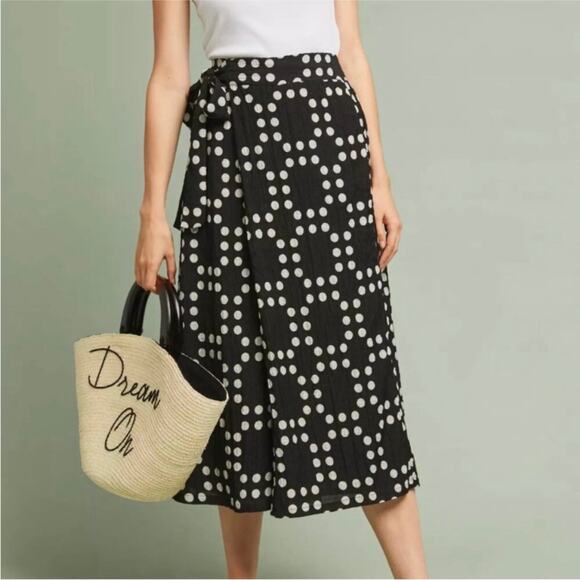 Anthropologie Eva Franco Palazzo Pants Black White Polka Dot Work Boho Size 4 - Picture 2 of 16